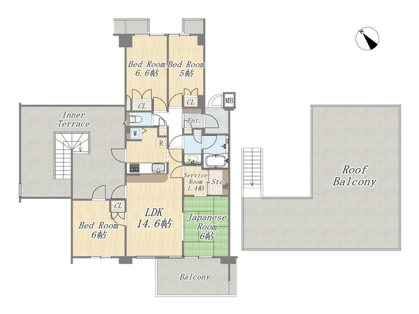 ソフィア府中多摩川 中古マンション 屋上バルコニー付南西角住戸画像2